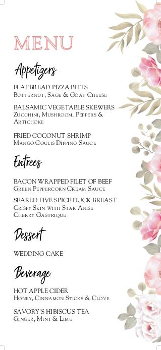 Spring Delights Wedding Menu Cards Front