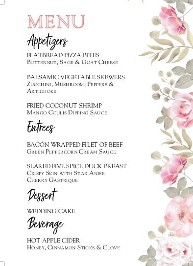  Spring Delights Wedding Menu Cards Front