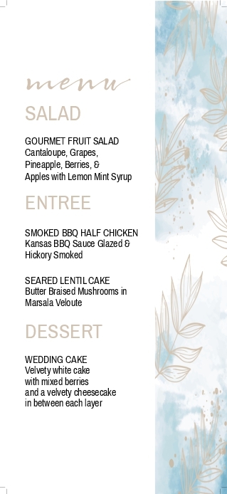 Gold Eucalyptus Designs Wedding Menu Cards Front