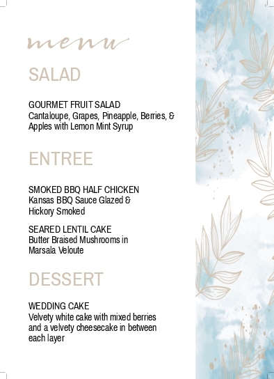 Gold Eucalyptus Designs Wedding Menu Cards Front
