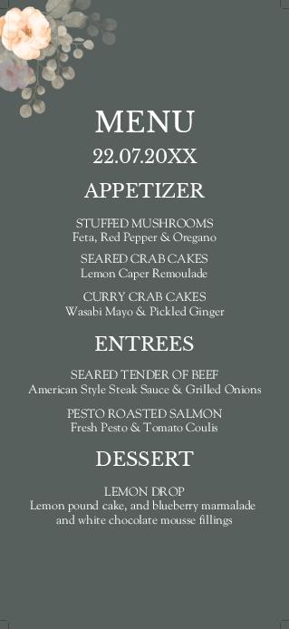  Black Flower Design Wedding Menu Cards Front