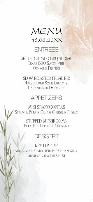 Zen Design bamboo Wedding Menu Cards Front