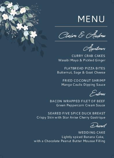 Midnight Garden Wedding Menu Cards Front