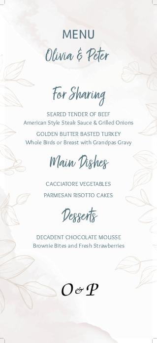 Simple Radiant Wedding Menu Cards Front