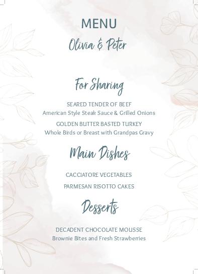 Simple Radiant Wedding Menu Cards Front