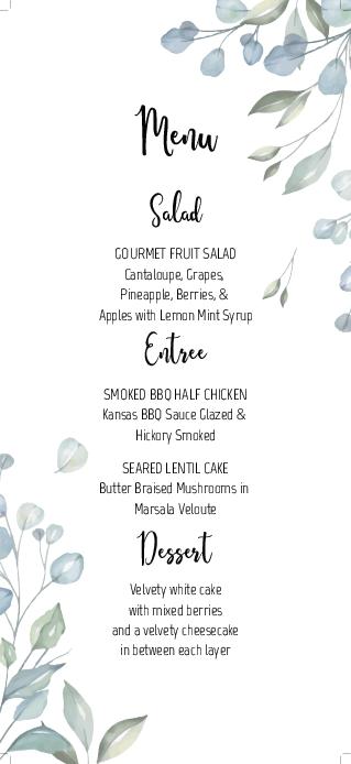 Summer Leaves Edges Wedding Menu Cards Front