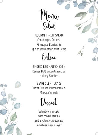 Summer Leaves Edges Wedding Menu Cards Front