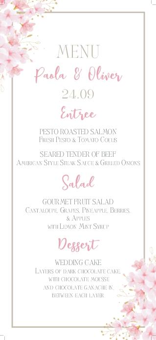 Paradise Flowerland Wedding Menu Cards Front