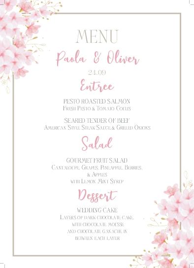 Paradise Flowerland Wedding Menu Cards Front