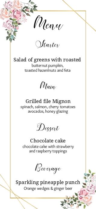 Bouquet Edges Wedding Menu Cards Front
