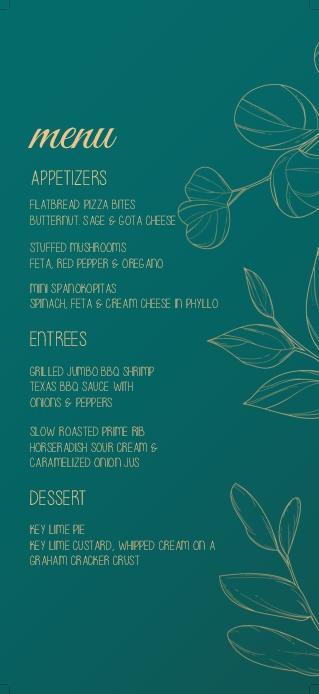 Golden Minimalist Jade Wedding Menu Cards Front
