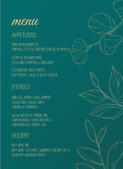 Golden Minimalist Jade Wedding Menu Cards Front