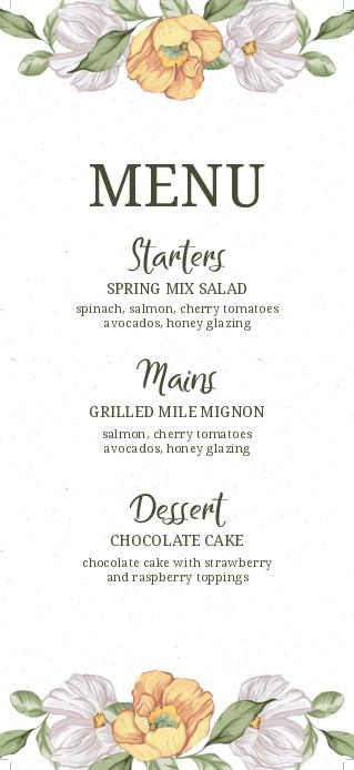 Floral Harmony Wedding Menu Cards Front