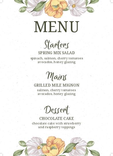 Floral Harmony Wedding Menu Cards Front