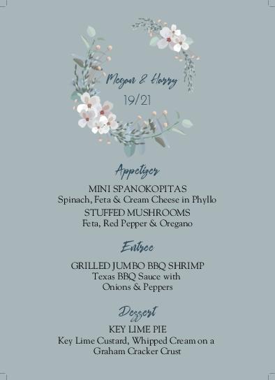 Reflexes Of Humidity Wedding Menu Cards Front