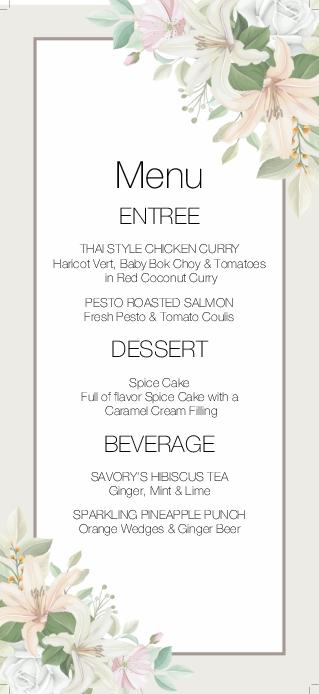 Flames in Flower Wedding Menu Cards Front