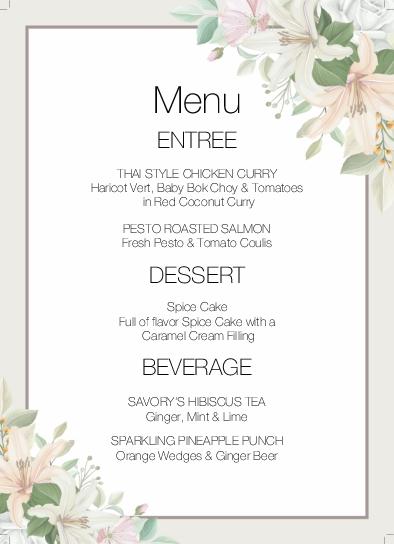 Flames in Flower Wedding Menu Cards Front
