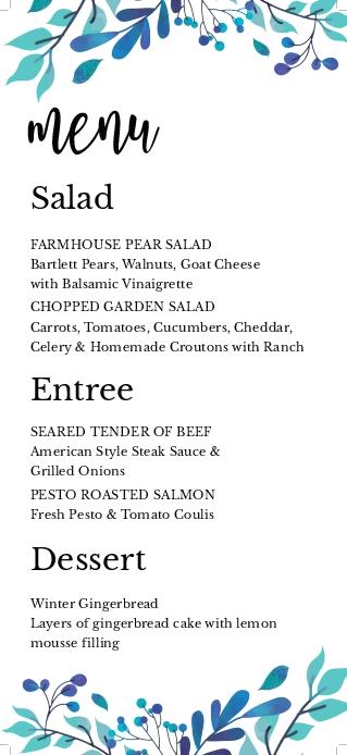 Water Garden Menu Cards Front