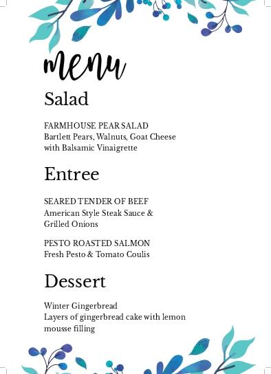 Water Garden Menu Cards Front