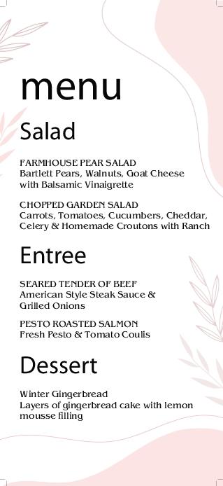 Simple leaf Waves Wedding Menu Cards Front