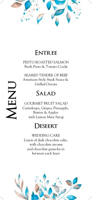 Aquatic Nuances Wedding Menu Cards Front
