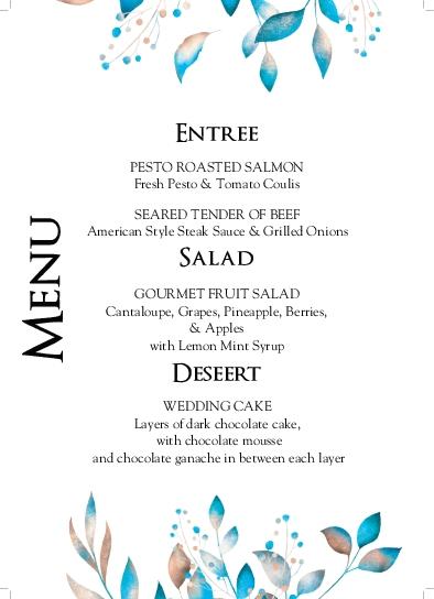 Aquatic Nuances Wedding Menu Cards Front
