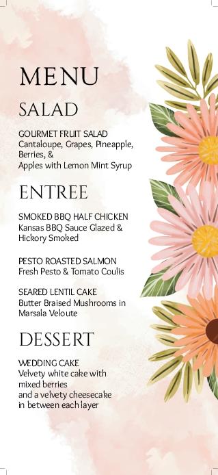 Romantic Garden Wedding Menu Cards Front