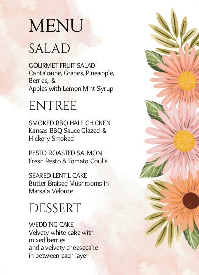 Romantic Garden Wedding Menu Cards Front