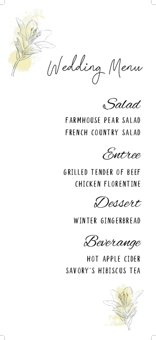 Elegant Simple Harmony Wedding Menu Cards Front