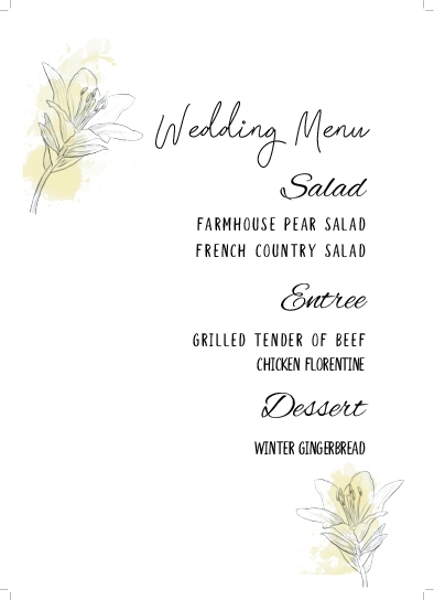 Elegant Simple Harmony Wedding Menu Cards Front