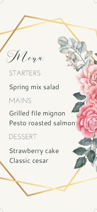 Naturalness And Glamour Wedding Menu Cards Front