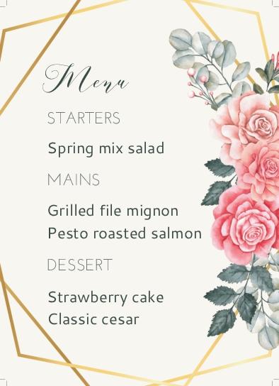 Naturalness And Glamour Wedding Menu Cards Front