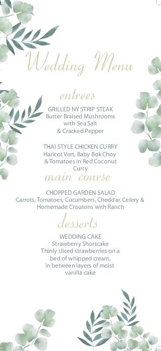 Jungle Lights Wedding Menu Cards Front
