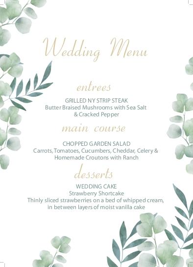 Jungle Lights Wedding Menu Cards Front