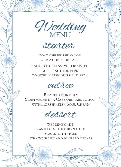 Feather Background Wedding Menu Cards Front
