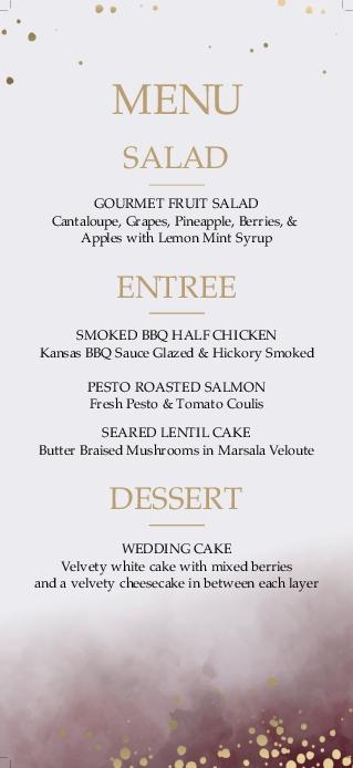 Fuchsia and Gold Harmony Wedding Menu Cards Front