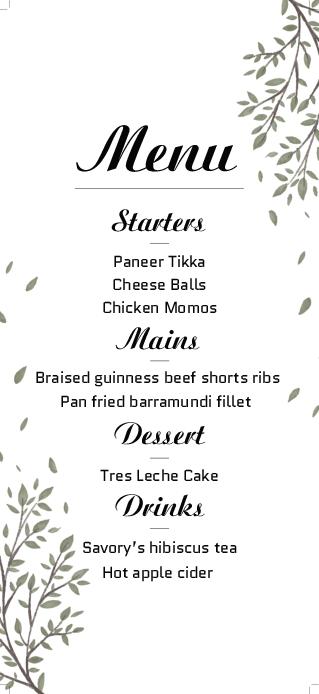 White Forest Background Wedding Menu Cards Front