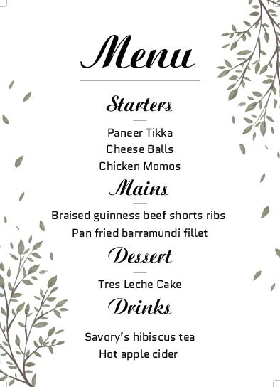 White Forest Background Wedding Menu Cards Front