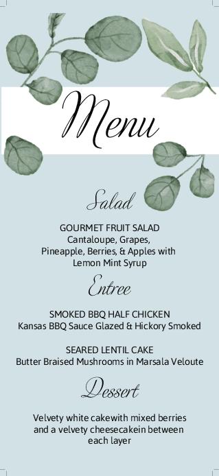 Leaf Freeshnees Wedding Menu Cards Front