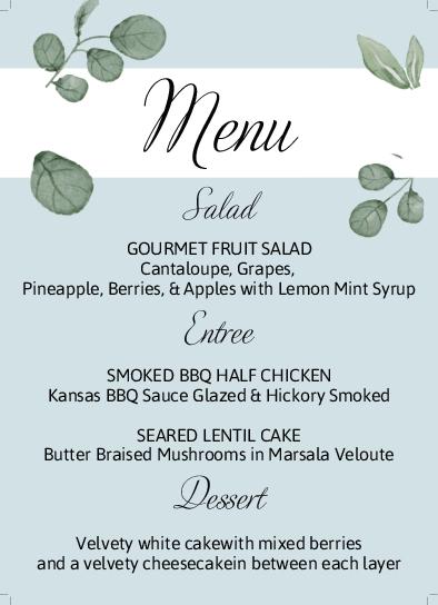 Leaf Freeshnees Wedding Menu Cards Front