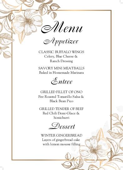 Romance Frame Wedding Menu Cards Front