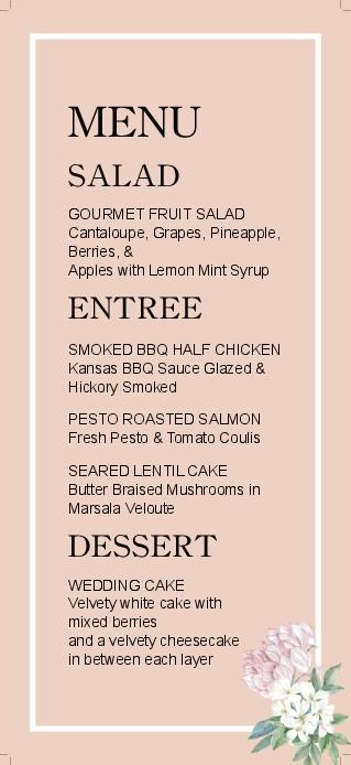 White Frame Wedding Menu Cards Front