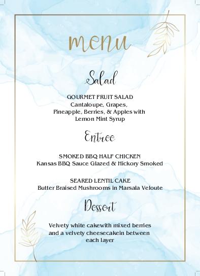 Golden Elegant Clouds Wedding Menu Cards Front