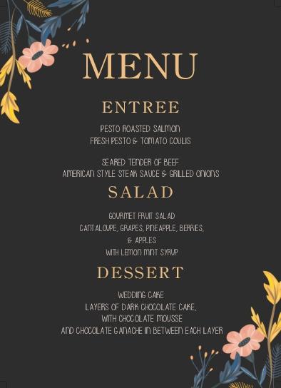 Pink Flowers Wedding Menu Cards Front