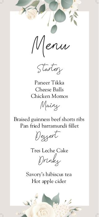 Eucalyptus Leaves Wedding Menu Cards Front