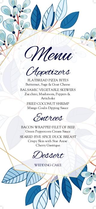 Blue Cartoon Wedding Menu Cards Front