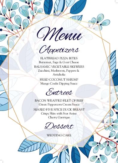 Blue Cartoon Wedding Menu Cards Front