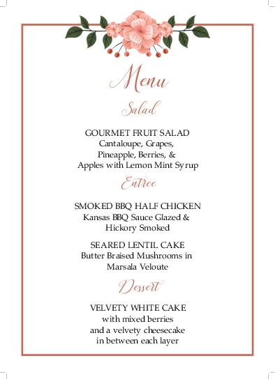 Pink Frame Flower Wedding Menu Cards Front