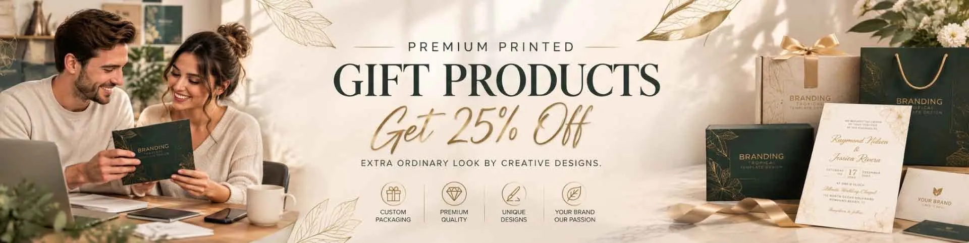 Premium printed gift products - get 25% off - custom packaging, premium quality, unique designs