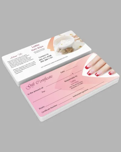 Custom gift certificate printing sample